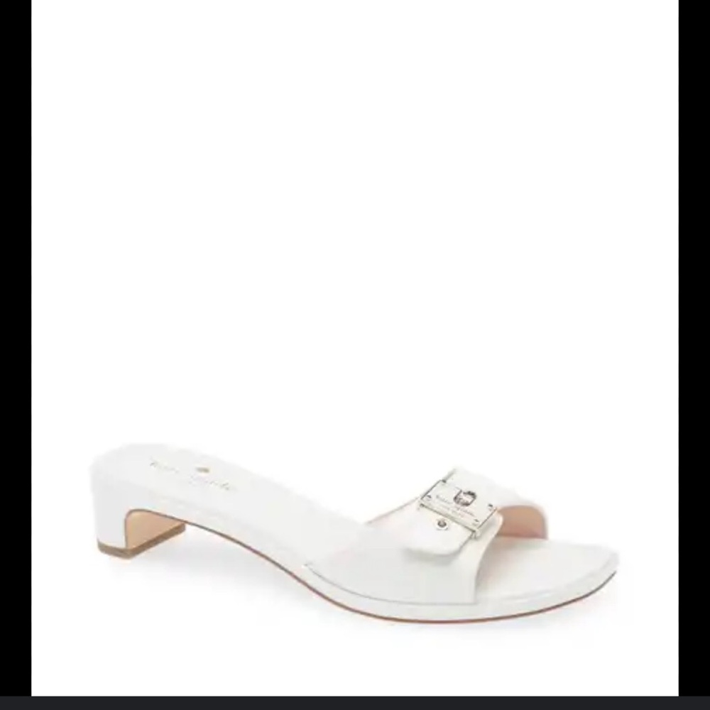 kate spade White Leather Buckle Slide Mules